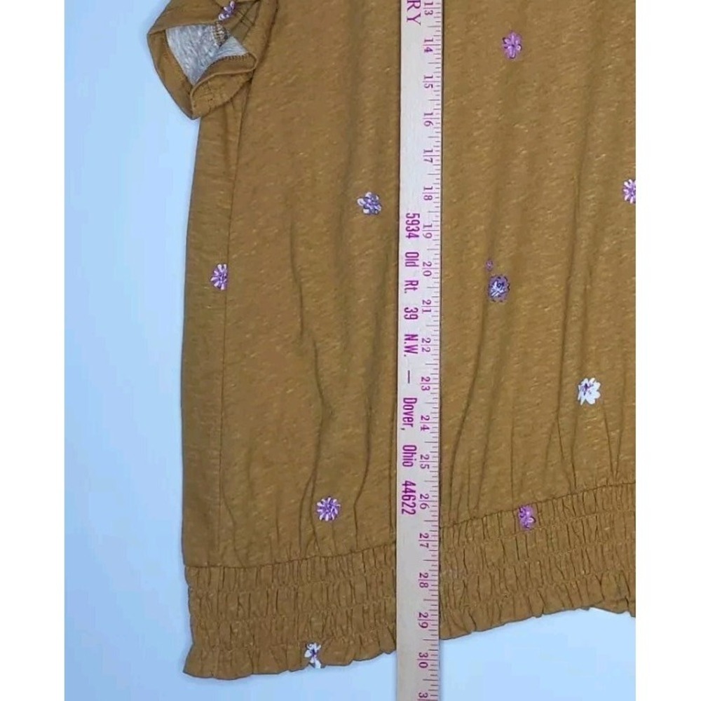 Sonoma Retro Floral Top Women 4X Gold Knit Ruffle Flutter Smocked - Picture 6 of 7